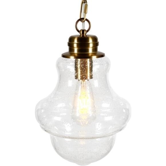 Annie 9.13" Wide Pendant with Glass Shade in Brass/Seeded - Picture 6 of 7